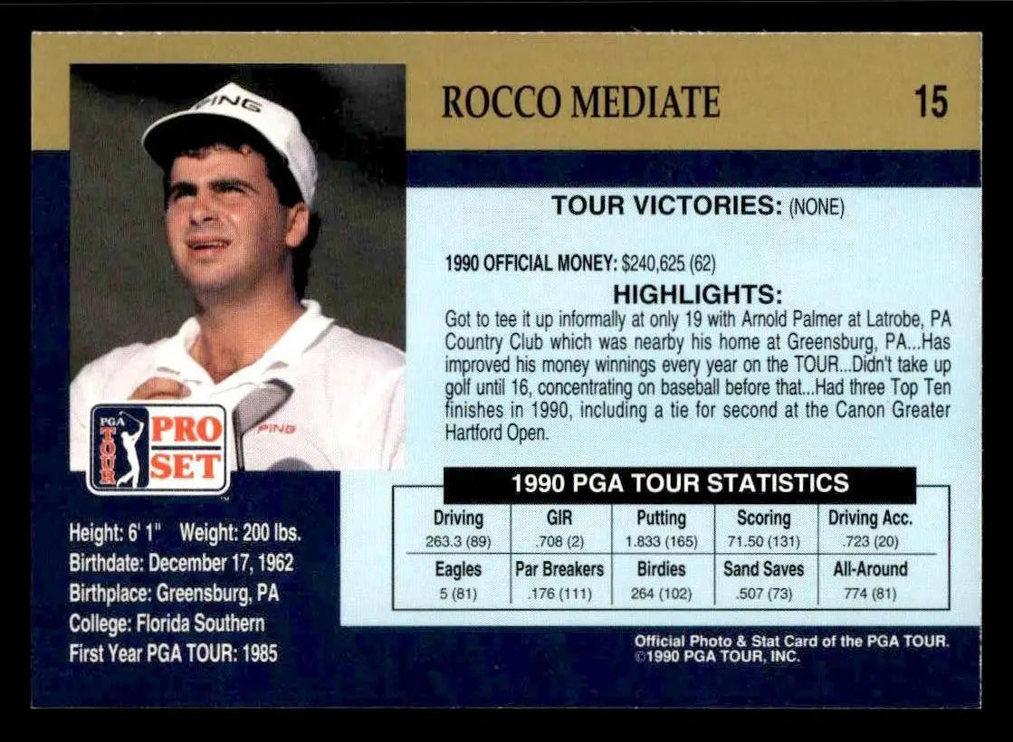 1990 Pro Set PGA Tour #15 Rocco Mediate - Other