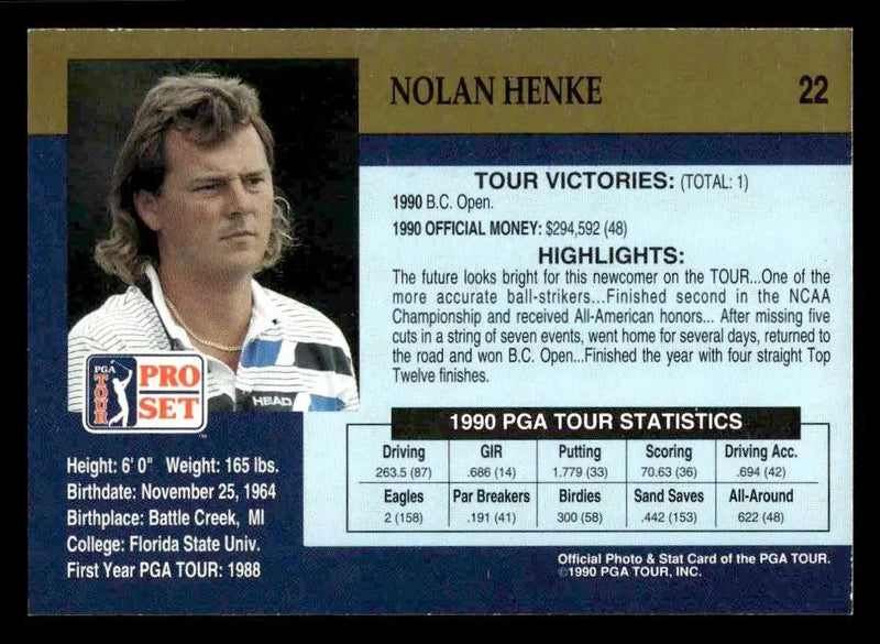 1990 Pro Set PGA Tour #22 Nolan Henke - Other