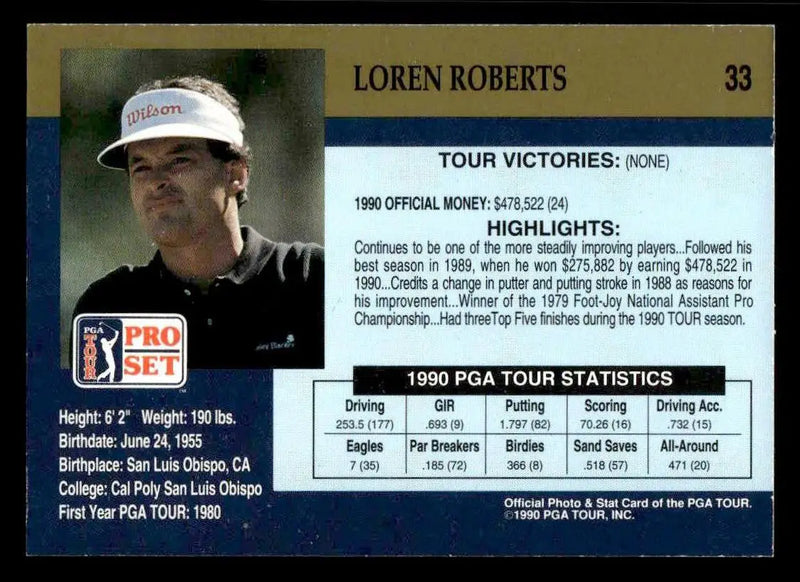 1990 Pro Set PGA Tour #33 Loren Roberts - Other