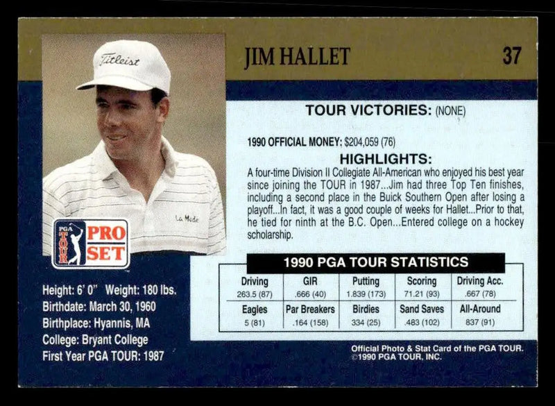1990 Pro Set PGA Tour #37 Jim Hallet - Other