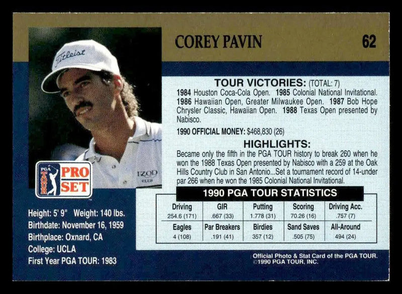 1990 Pro Set PGA Tour #62 Corey Pavin - Other