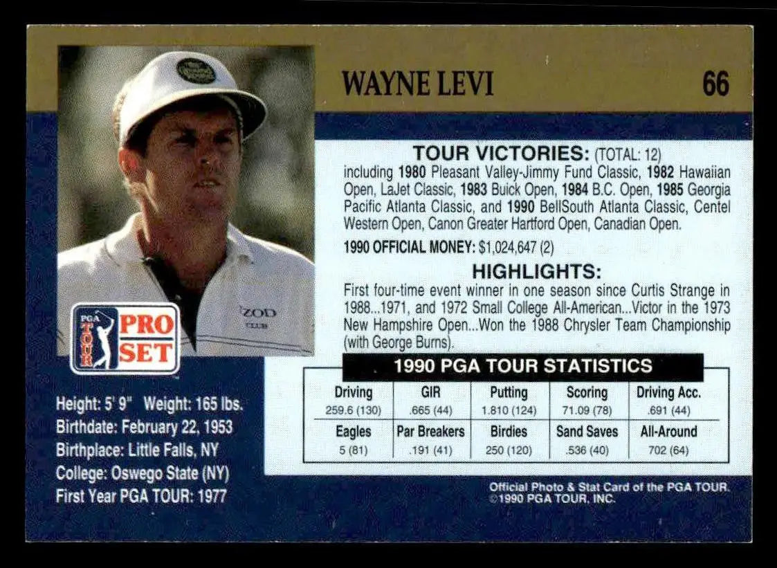1990 Pro Set PGA Tour #66 Wayne Levi - Golf Card Single