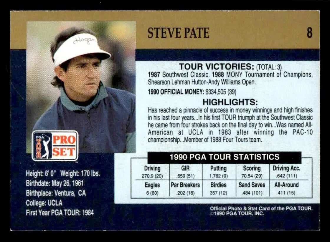 1990 Pro Set PGA Tour #8 Steve Pate - Other