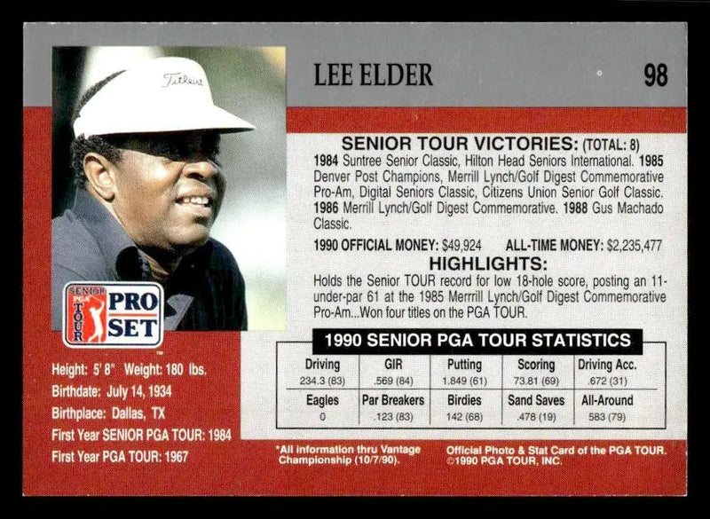 1990 Pro Set PGA Tour #98 Lee Elder - Other