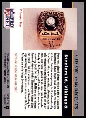 1990 Pro Set - Super Bowl Collectibles Super Bowl IX 9 Steelers / Vikings
