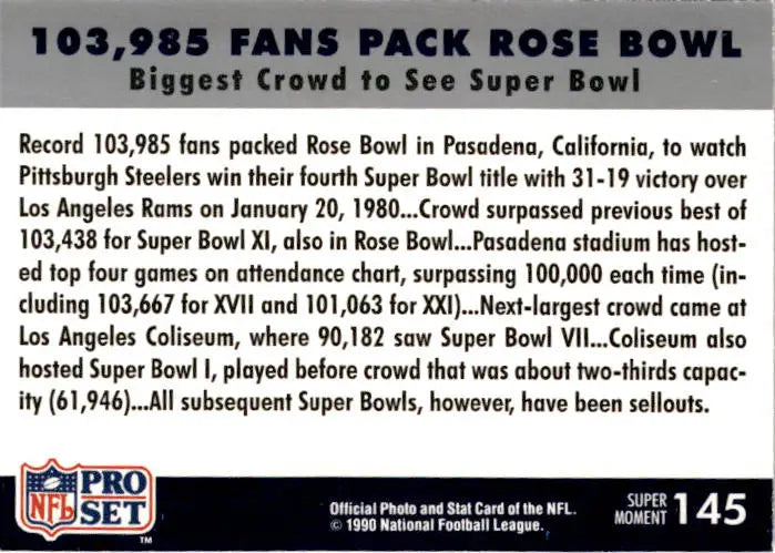 1990 Pro Set Super Bowl XXV Silver Anniversary 103,985 Fans Pack Rose Bowl SBXIV - Football Card Box