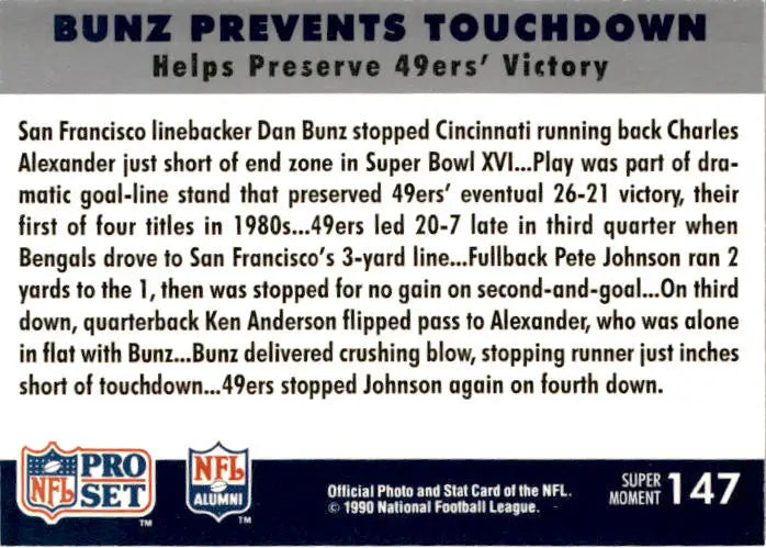 1990 Pro Set Super Bowl XXV Silver Anniversary Bunz Prevents Touchdown SBXVI - Football Card Single