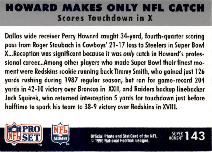 1990 Pro Set Super Bowl XXV Silver Anniversary Howard Makes Only NFL Catch SBSM, - Football Card Single