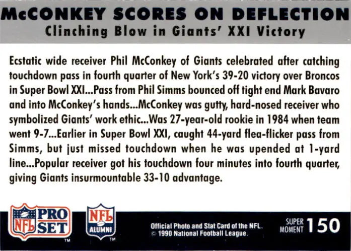 1990 Pro Set Super Bowl XXV Silver Anniversary McConkey Scores Deflection SBXXI - Football Card Single