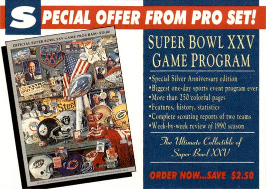 1990 Pro Set Super Bowl XXV Silver Anniversary Super Bowl XXV Program Offer - Football Card Single