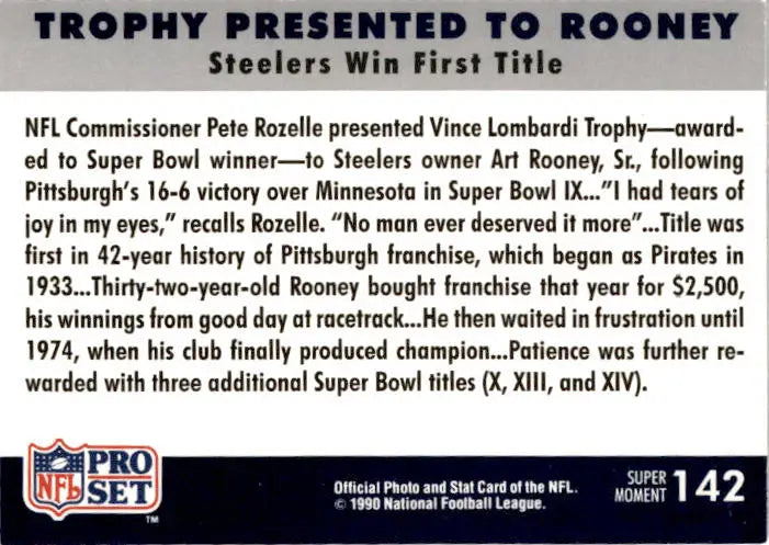 1990 Pro Set Super Bowl XXV Silver Anniversary Trophy Presented to Rooney SBIX - Football Card Single