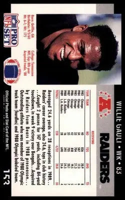 1990 Pro Set Willie Gault 153 Los Angeles Raiders