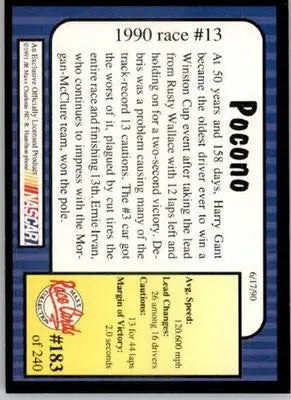 1990 Race #13 Pocono - 1991 Maxx - #183 - Racing - Racing Card Single