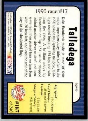 1990 Race #17 Talladega - 1991 Maxx - #187 - Racing - Racing Card Single