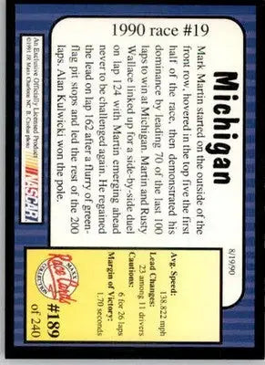 1990 Race #19 Michigan - 1991 Maxx - #189 - Racing - Racing Card Single
