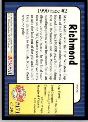 1990 Race #2 Richmond - 1991 Maxx - #171 - Racing - Racing Card Single