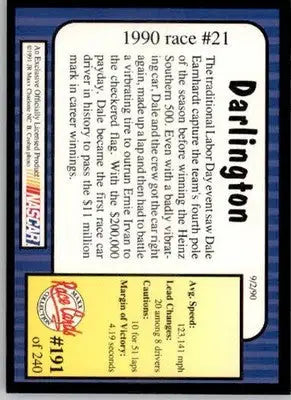 1990 Race #21 Darlington - 1991 Maxx - #191 - Racing - Racing Card Single