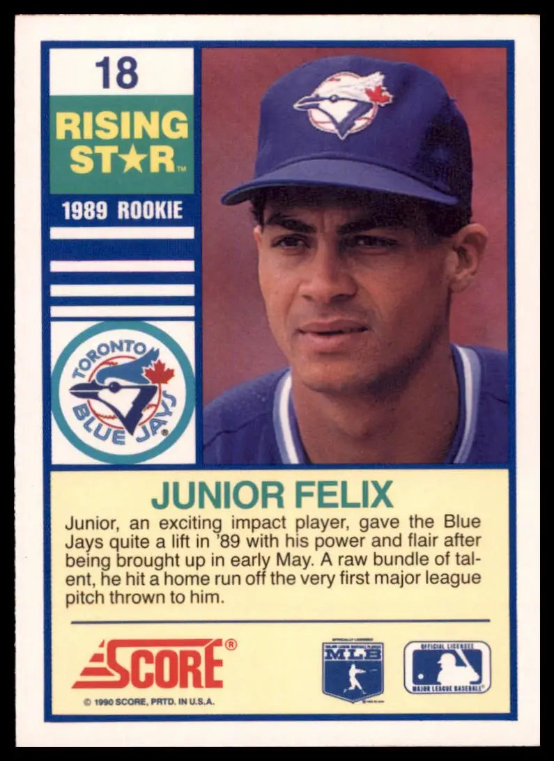 1990 Score 100 Rising Stars Junior Felix 18 Toronto Blue Jays NM - Baseball Card Single