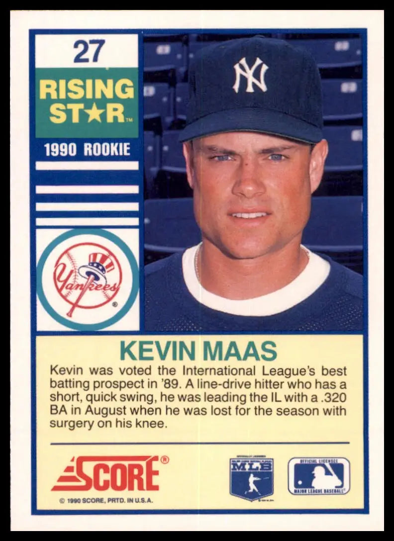 1990 Score 100 Rising Stars Kevin Maas 27 New York Yankees NM - Baseball Card Single