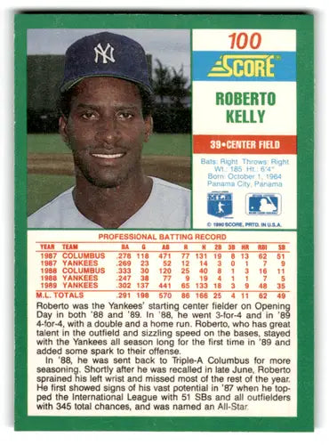 Roberto Kelly baseball card with original gloss from 1990 Score NM-MT Yankees