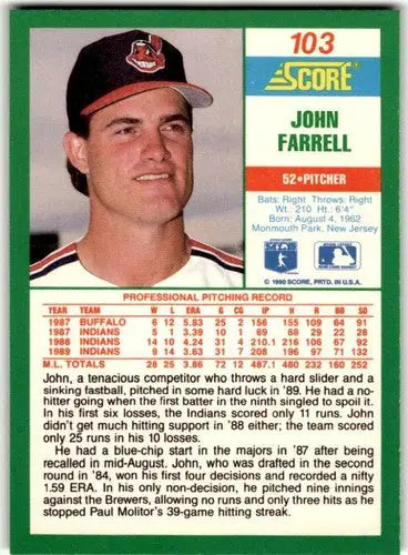 1990 Score John Farrell baseball card featuring original gloss and collectible value