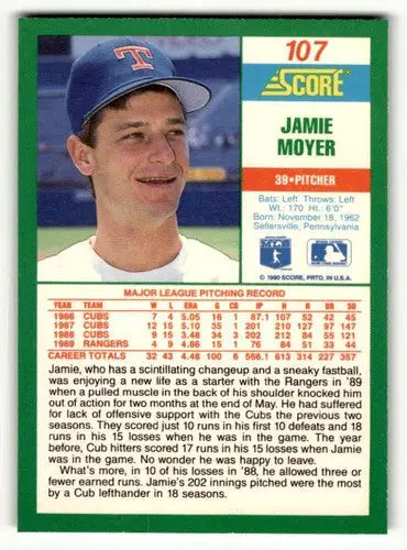 Original gloss 107b Jamie Moyer Texas Rangers baseball card featuring Jamie Moyer Texas