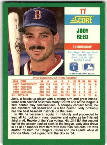 Original gloss Jody Reed baseball card from 1990 Score #11 featuring Jody Reed