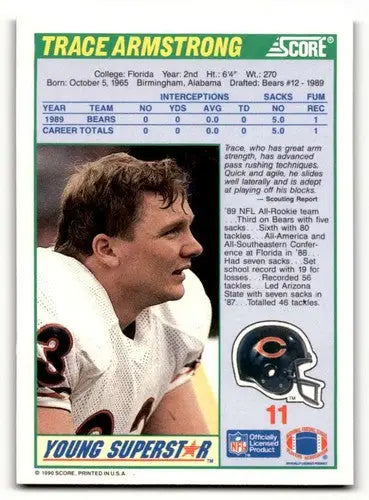 1990 Score #11 Trace Armstrong Chicago Bears Football Cards NM-MT ID:62190 - Football Card Single