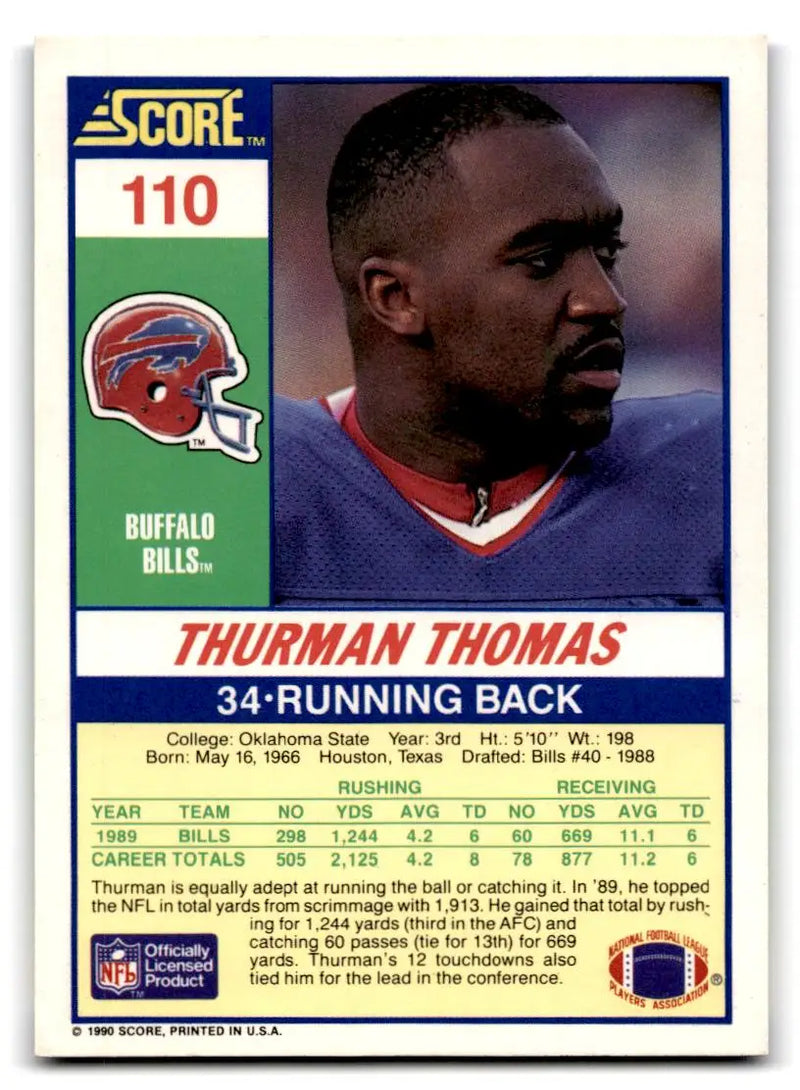 1990 Score #110 Thurman Thomas - Football Card Single