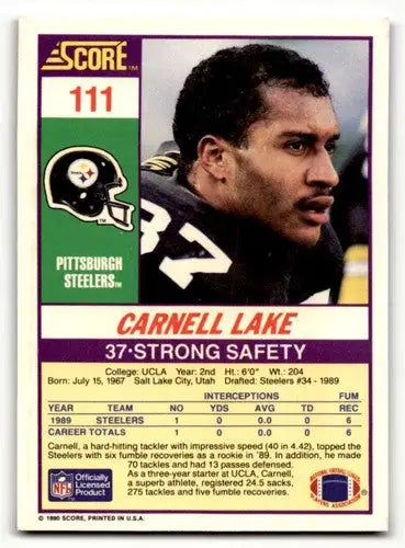 Original gloss Carnell Lake Pittsburgh football card featuring Carnell Lake Pittsburgh Steelers