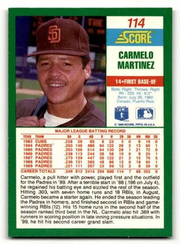 Carmelo Martinez baseball card with original gloss from 1990 Score #114 Simply Sandoval