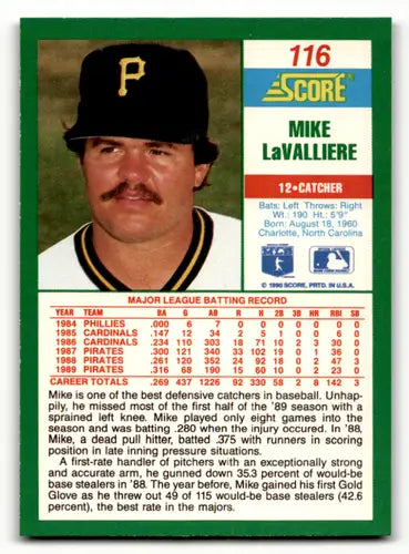 1990 Score #116 Mike LaValliere NM Near Mint Pirates ID:46151 - Baseball Card Single