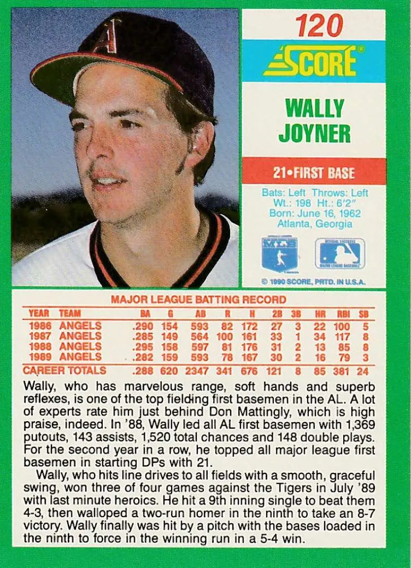 1990 Score #120 Wally Joyner EX Excellent California Angels Baseball Card - Baseball Card Single