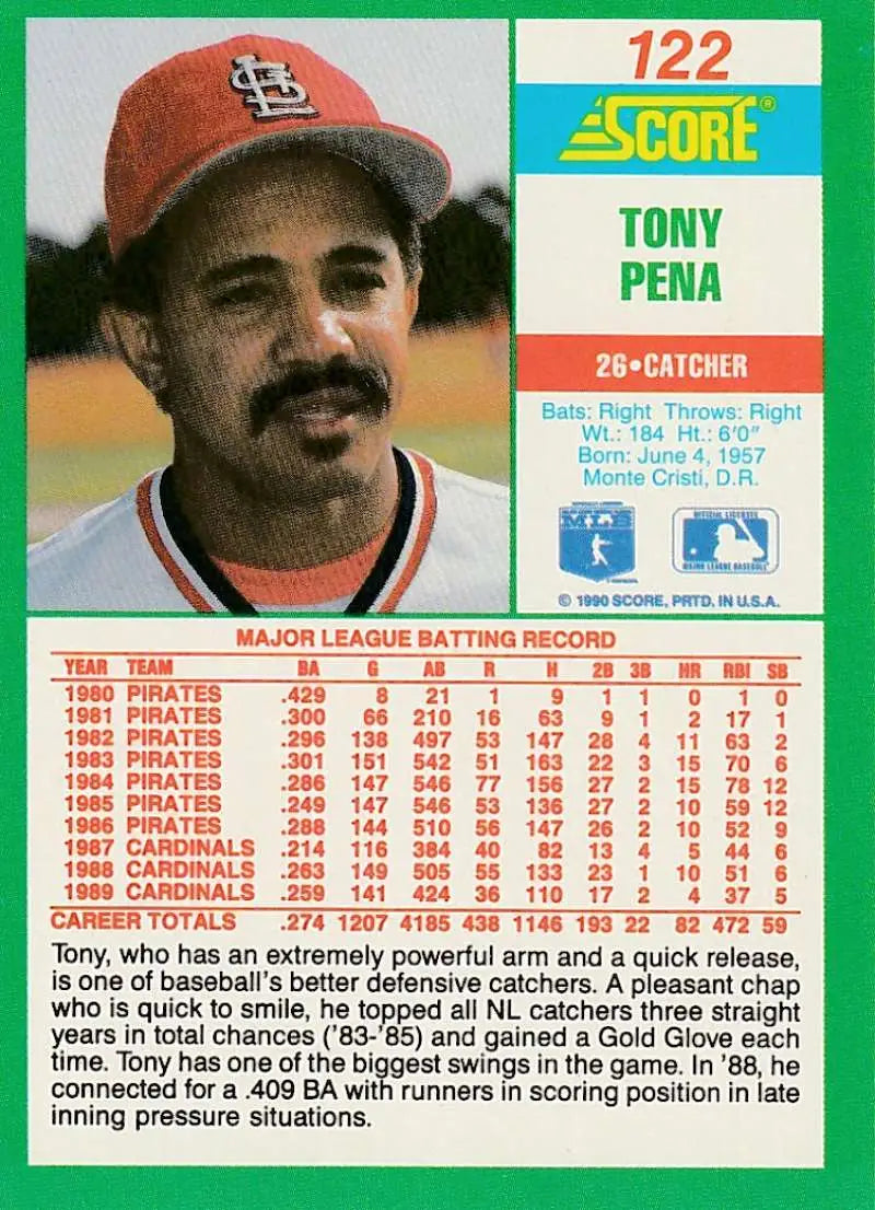 1990 Score #122 Tony Pena EX Excellent St. Louis Cardinals Baseball Card - Baseball Card Single