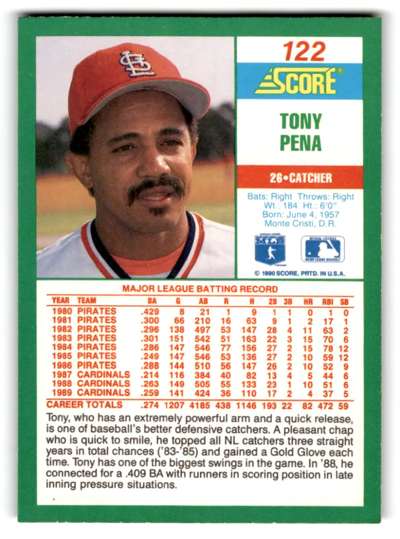 1990 Score #122 Tony Pena NM-MT Cardinals ID:70047 - Baseball Card Single