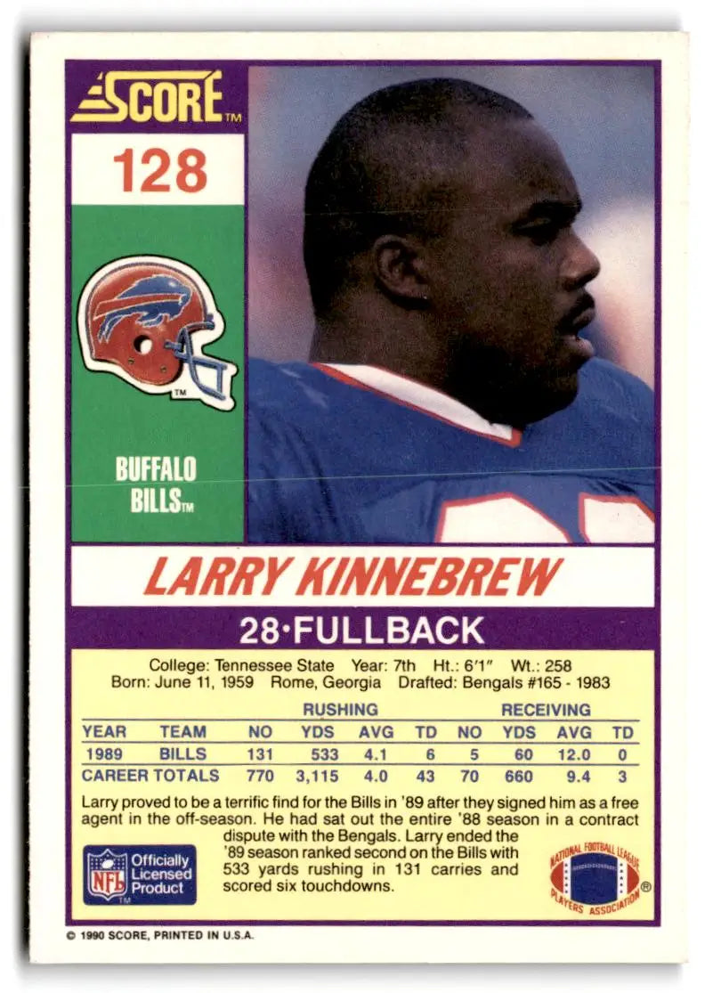 1990 Score #128 Larry Kinnebrew - Football Card Single