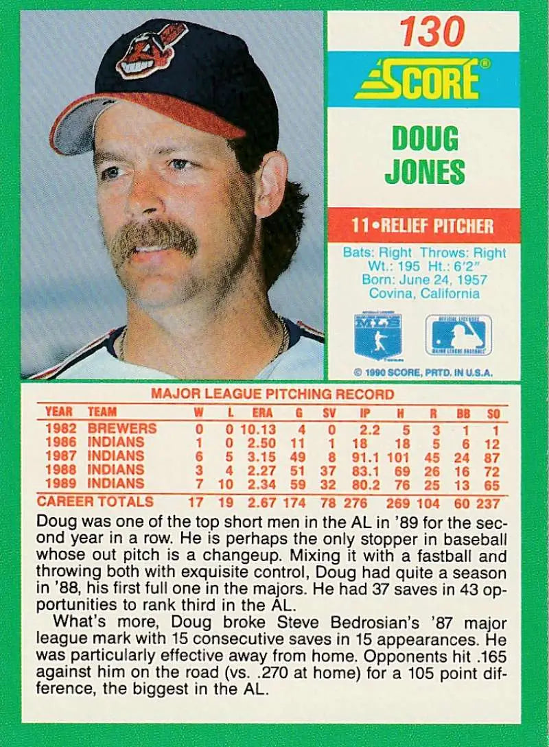 1990 Score #130 Doug Jones EX Excellent Cleveland Indians Baseball Card - Baseball Card Single