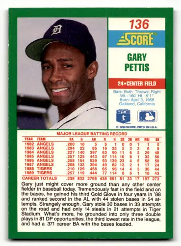 1990 Score #136 Gary Pettis NM Near Mint Tigers ID:46152 - Baseball Card Single