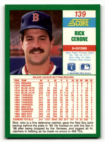 Rick Cerone baseball card with original gloss from 1990 Score #139 NM-MT Red Sox