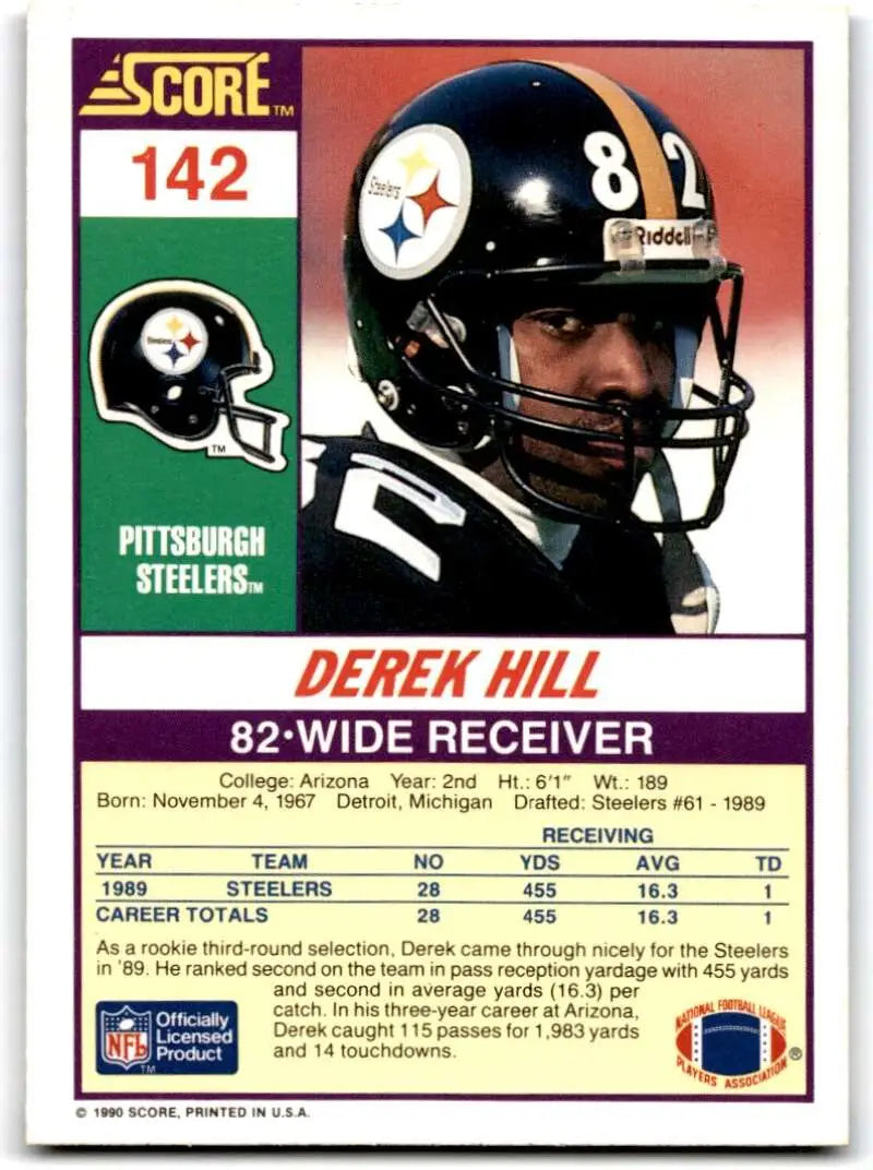 1990 Score #142 Derek Hill NM-MT RC Rookie Pittsburgh Steelers Football Card - Football Card Single