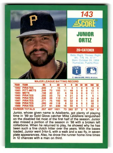 1990 Score #143 Junior Ortiz NM-MT Pirates ID:70039 - Baseball Card Single