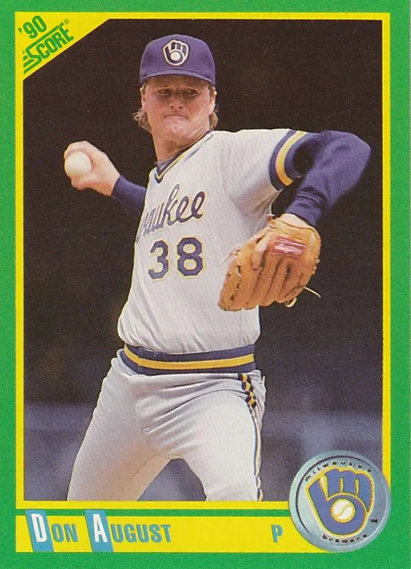 1990 Score #144 Don August EX Excellent Milwaukee Brewers Baseball Card - Baseball Card Single
