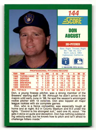 1990 Score #144 Don August NM-MT Brewers ID:46153 - Baseball Card Single