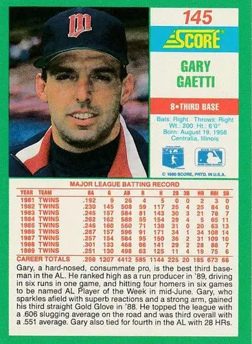 1990 Score #145 Gary Gaetti NM-MT Twins - Baseball Card Single