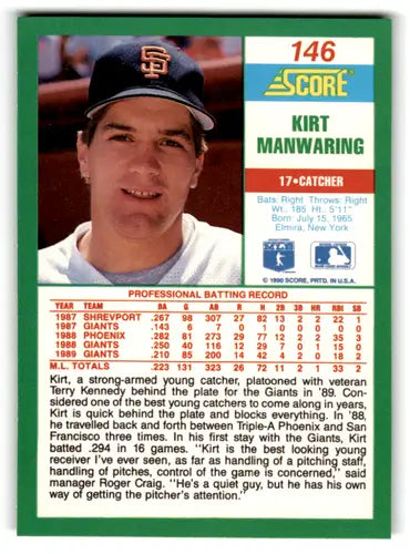 Original gloss Kirt Manwaring baseball card 1990 Score NM-MT Giants ID 70038