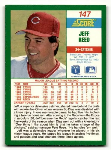 Original gloss Jeff Reed Cincinnati baseball card from 1990 Score Reed Cincinnati Reds