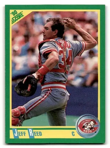 Original gloss Jeff Reed Cincinnati baseball card from 1990 Score #147 Reed Cincinnati Reds