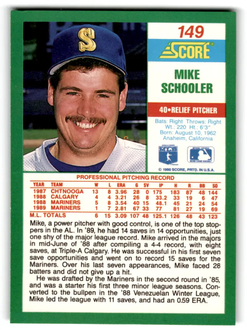 1990 Score #149 Mike Schooler NM-MT Mariners ID:70037 - Baseball Card Single