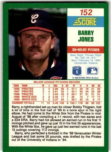Original gloss Barry Jones baseball card from 1990 Score #152 showcasing Barry Jones