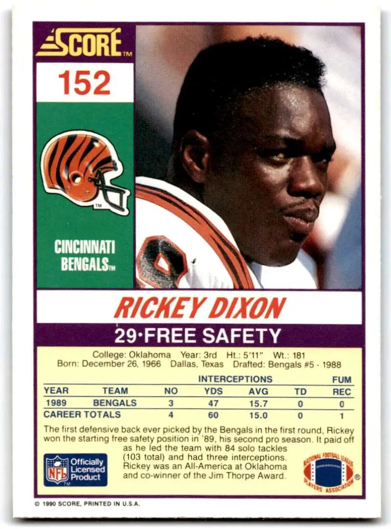 1990 Score #152 Rickey Dixon NM-MT RC Rookie Cincinnati Bengals Football Card - Football Card Single